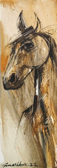 Mashkoor Raza, 12 x 36 Inch, Oil on Canvas, Horse Painting, AC-MR-581